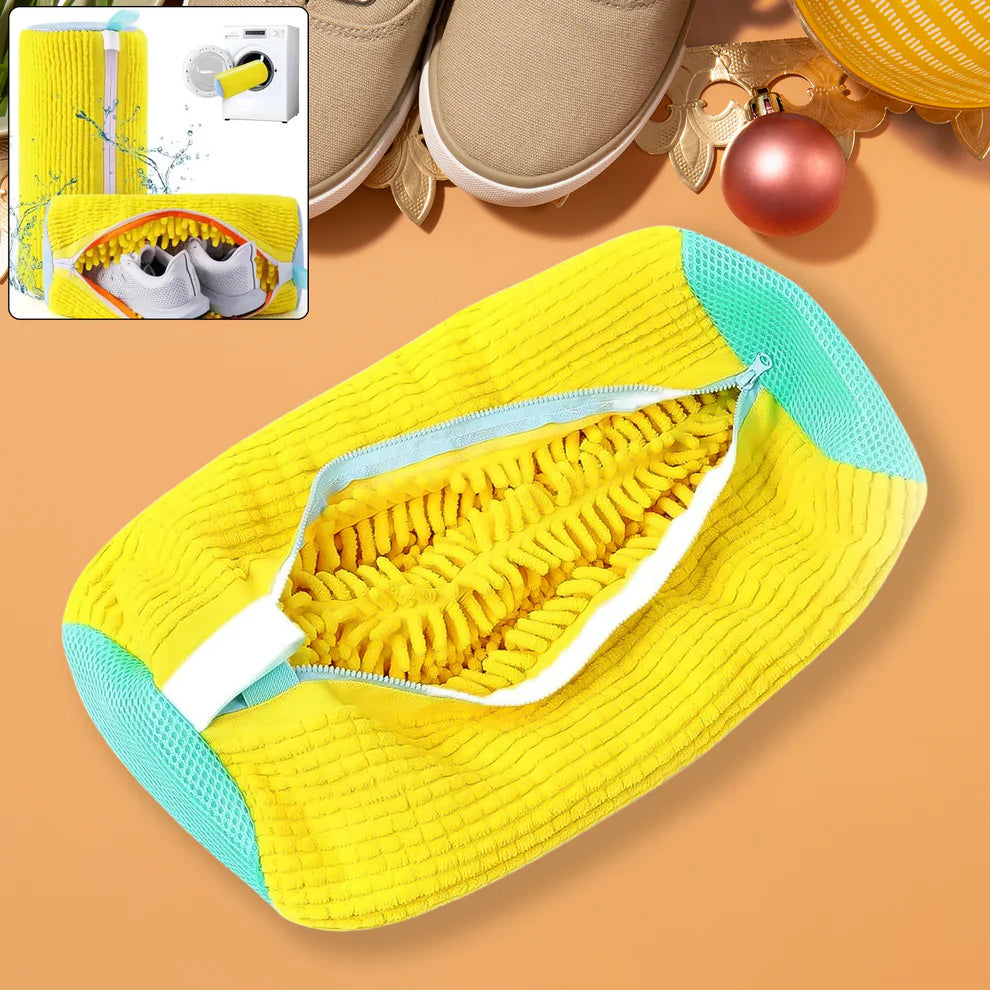 Shoe Washing Machine Bag with Adjustable Shoe Trees – 360° Deep Cleaning Laundry Bag for Sneakers | Microfiber Shoe Wash Bag with Zipper