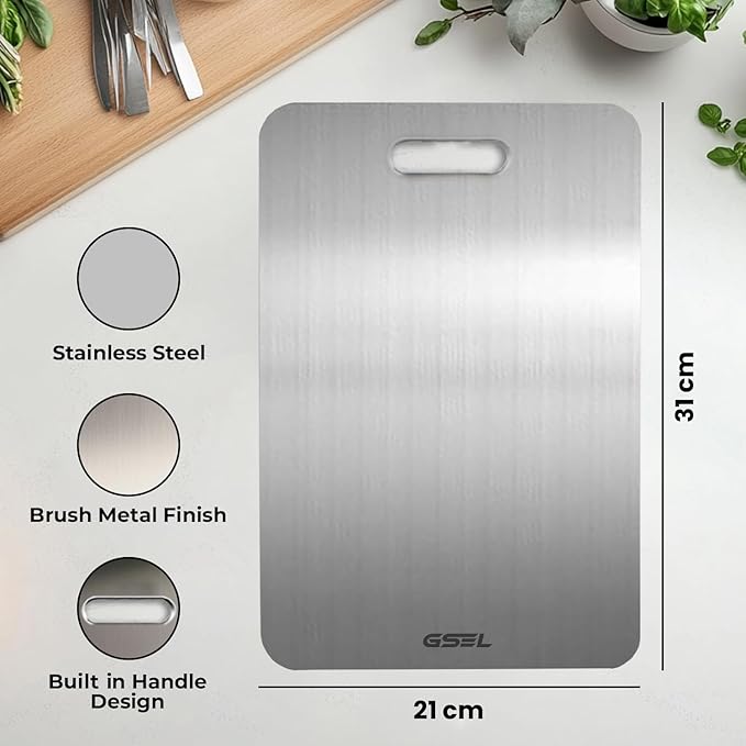GSEL Stainless Steel Cutting Board – Premium Heavy-Duty Chopping Board for Vegetables, Fruits & Meat | Hygienic, Durable, Knife-Safe