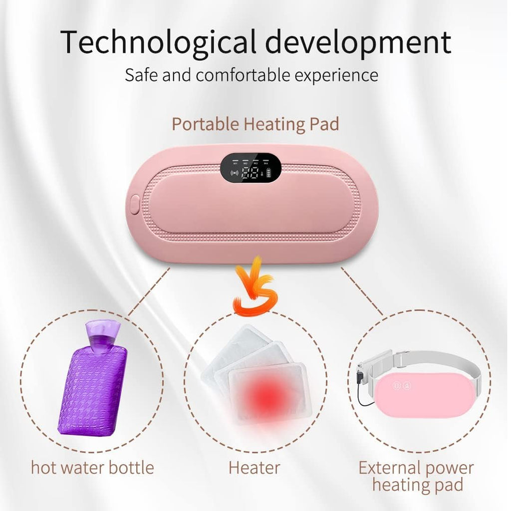 GSEL Portable Cordless Heating Pad for Menstrual Pain Relief | Adjustable 3 Heat & 4 Massage Modes | Rechargeable Belly and Back Warmer for Women | Period Cramp Relief Belt