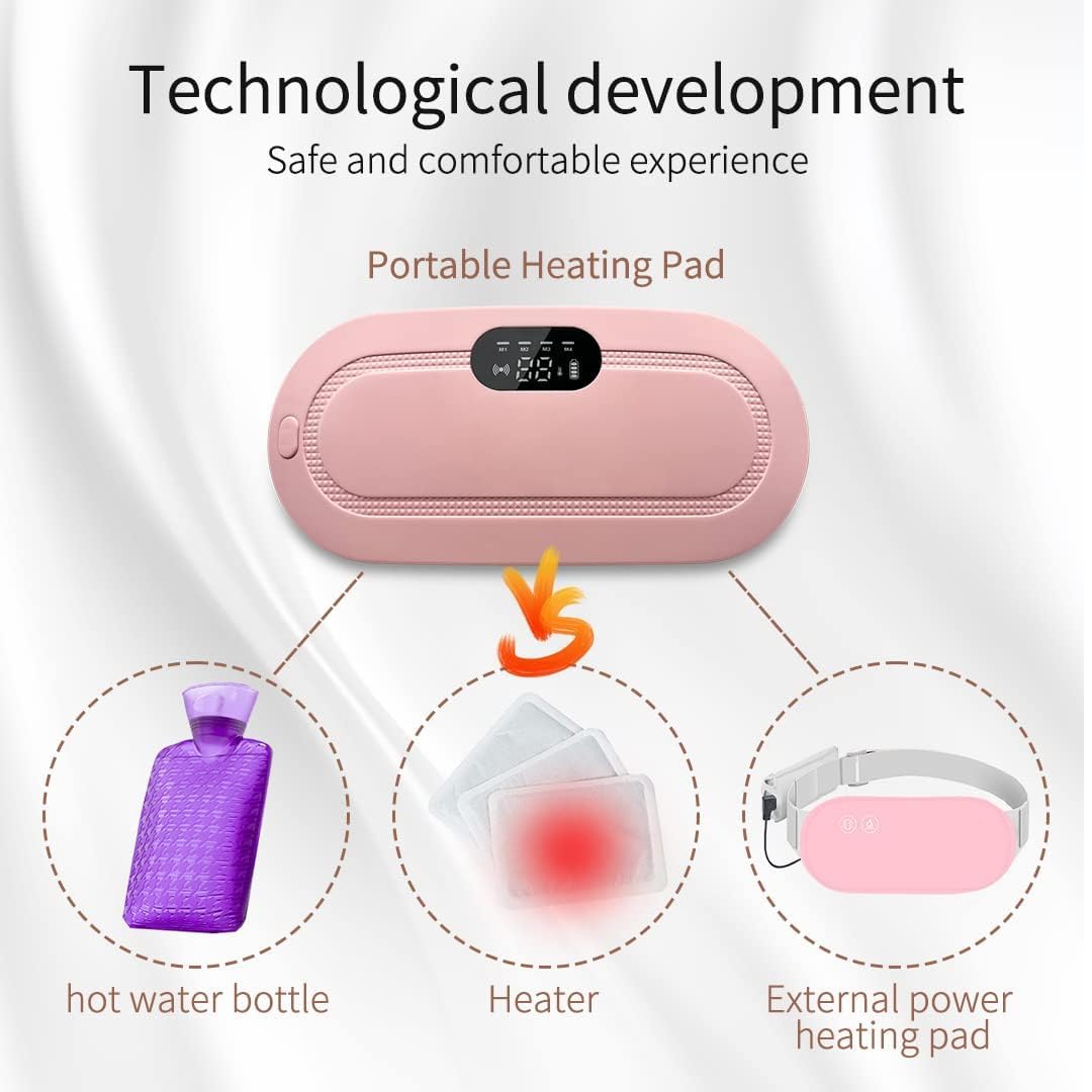 GSEL Portable Cordless Heating Pad for Menstrual Pain Relief | Adjustable 3 Heat & 4 Massage Modes | Rechargeable Belly and Back Warmer for Women | Period Cramp Relief Belt