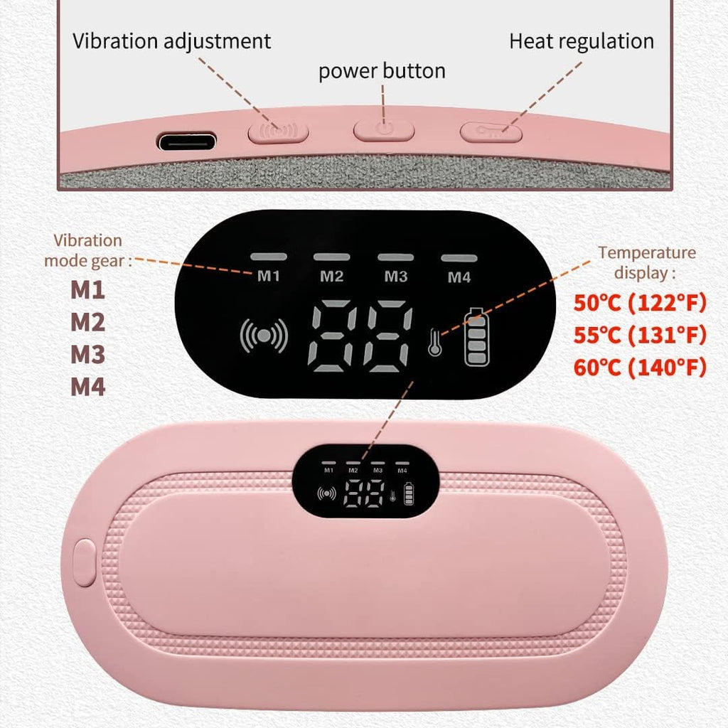 GSEL Portable Cordless Heating Pad for Menstrual Pain Relief | Adjustable 3 Heat & 4 Massage Modes | Rechargeable Belly and Back Warmer for Women | Period Cramp Relief Belt
