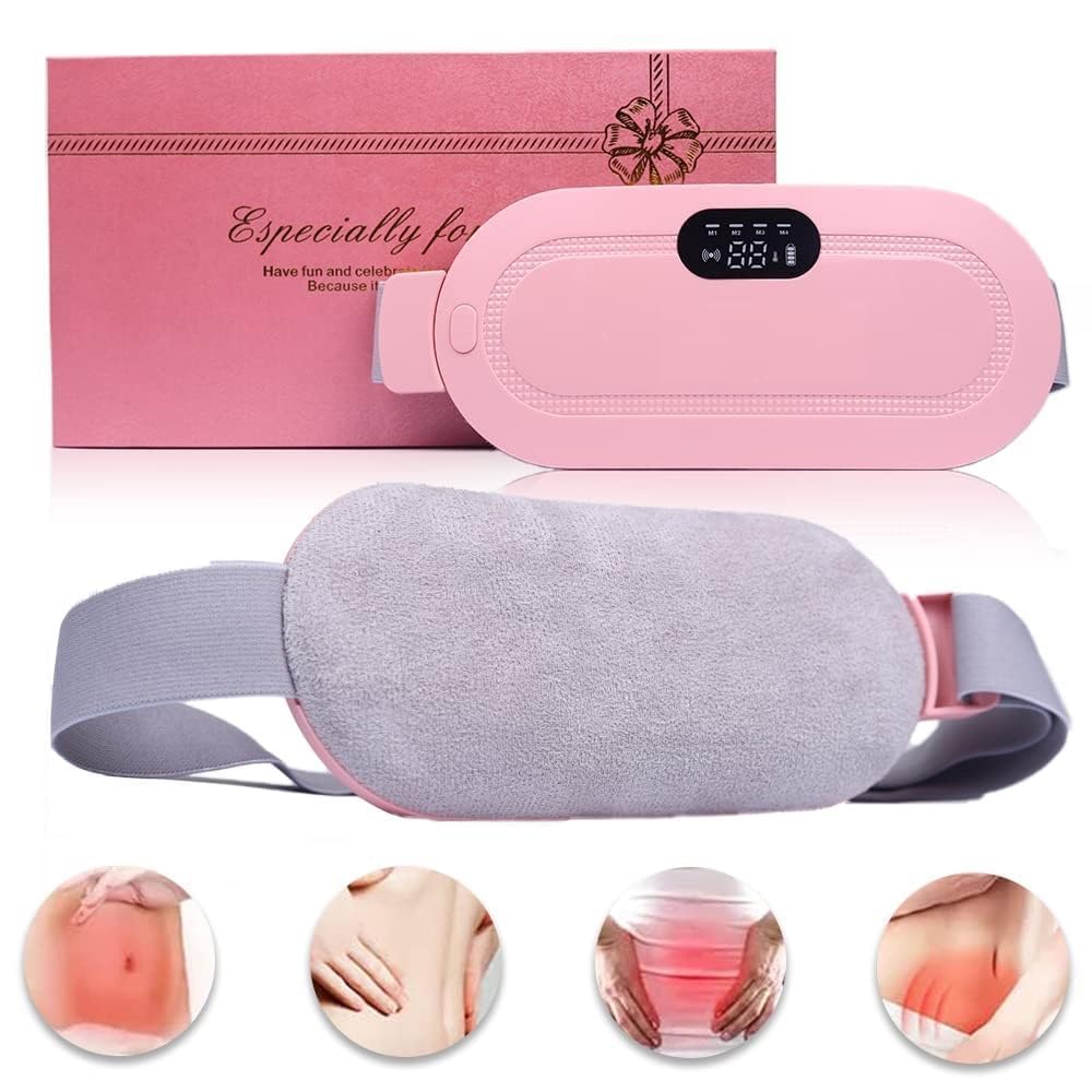 GSEL Portable Cordless Heating Pad for Menstrual Pain Relief | Adjustable 3 Heat & 4 Massage Modes | Rechargeable Belly and Back Warmer for Women | Period Cramp Relief Belt