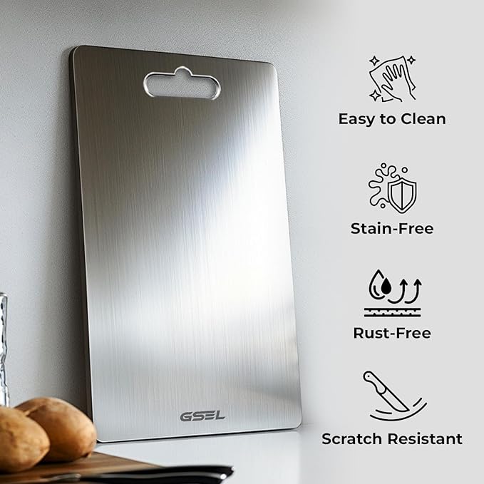 GSEL Stainless Steel Cutting Board – Premium Heavy-Duty Chopping Board for Vegetables, Fruits & Meat | Hygienic, Durable, Knife-Safe