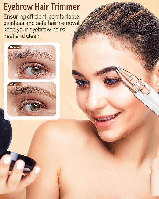 GSEL 2-in-1 Eyebrow Trimmer for Women – Painless Facial Hair Remover with LED Light