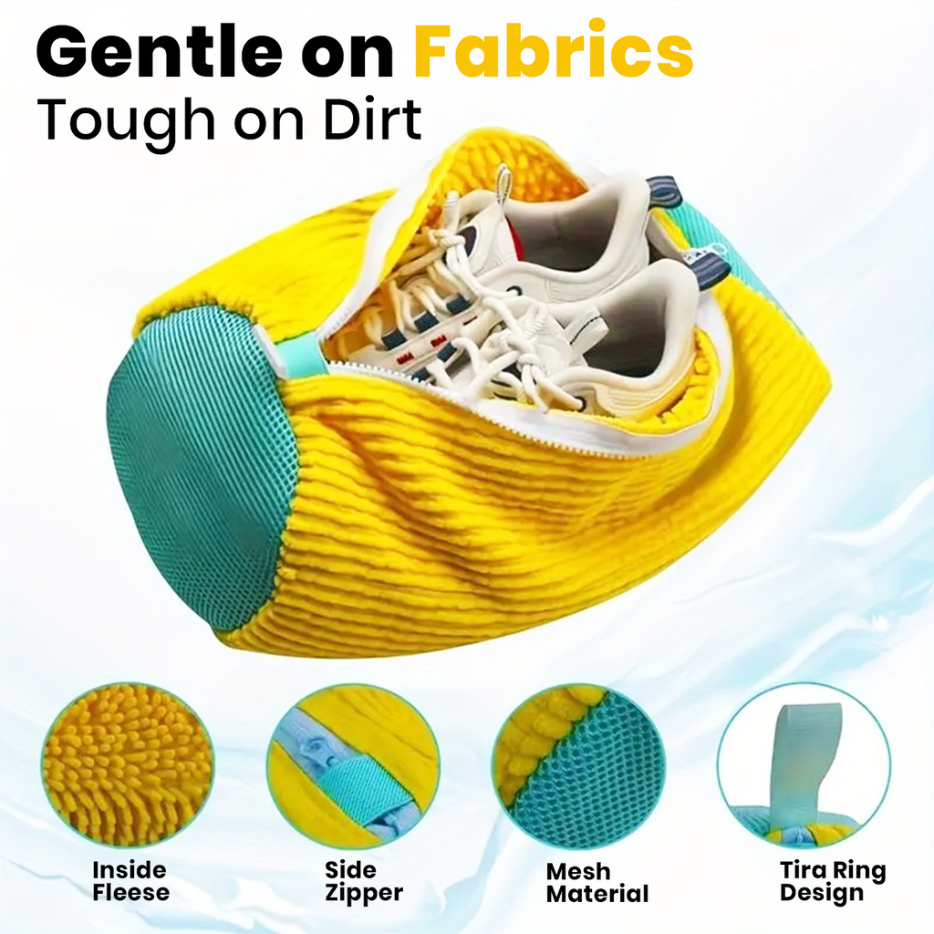 Shoe Washing Machine Bag with Adjustable Shoe Trees – 360° Deep Cleaning Laundry Bag for Sneakers | Microfiber Shoe Wash Bag with Zipper