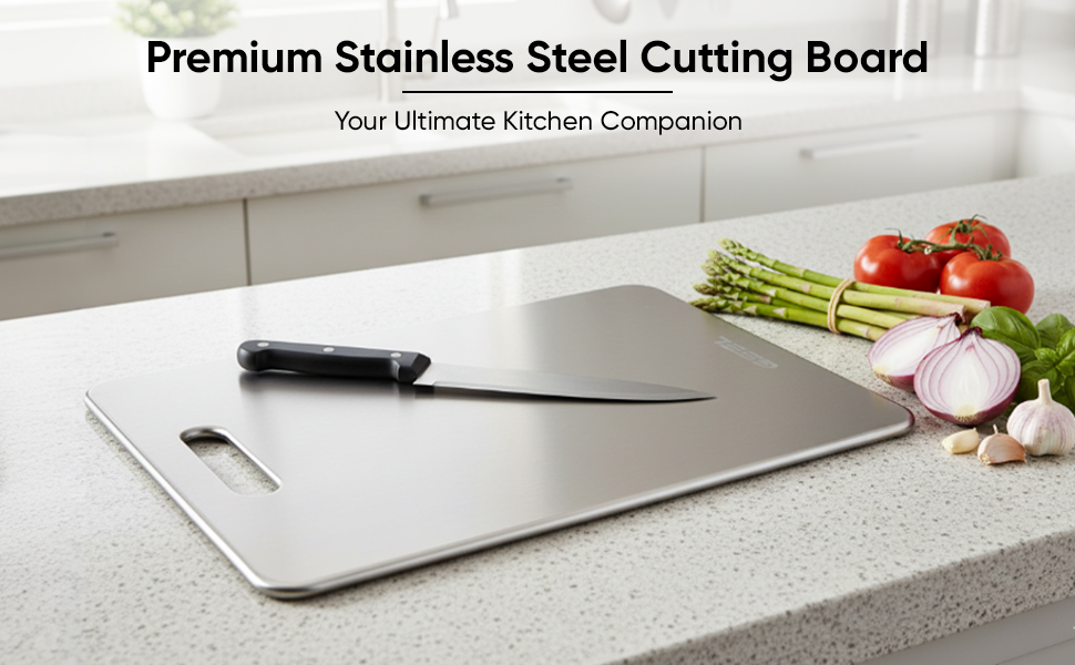 GSEL Stainless Steel Cutting Board – Premium Heavy-Duty Chopping Board for Vegetables, Fruits & Meat | Hygienic, Durable, Knife-Safe