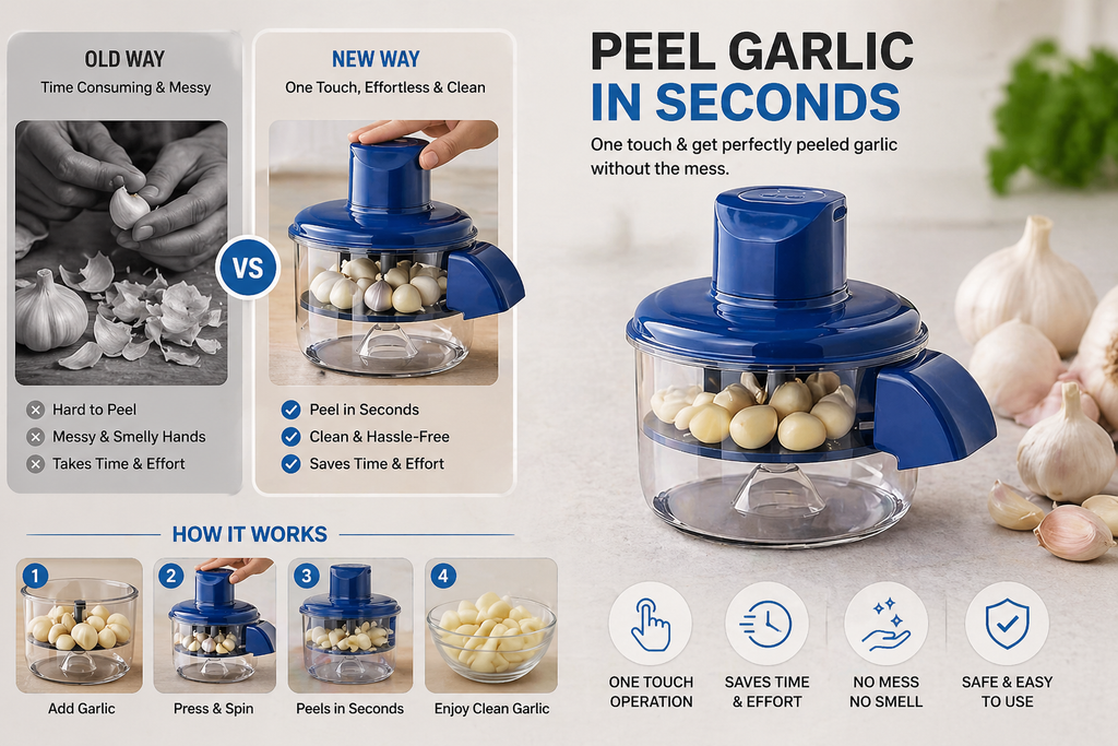 Electric Garlic & Vegetable Peeler Machine – Fast, Effortless Kitchen Tool for Potato, Apple & Garlic Peeling