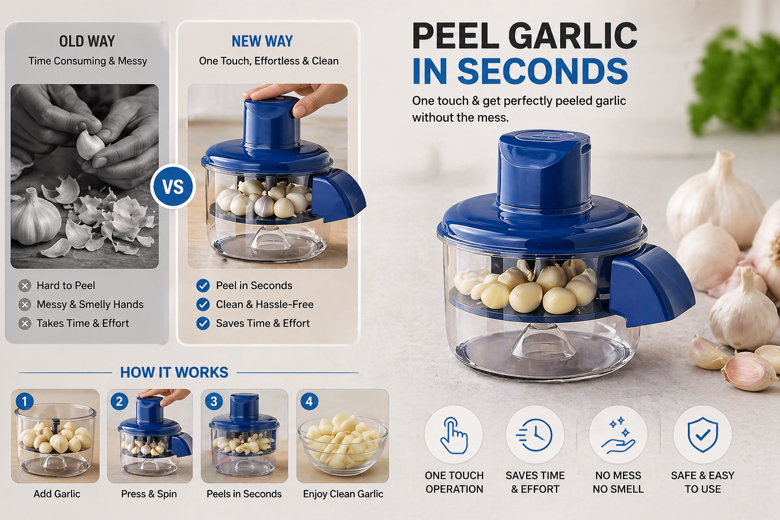 Electric Garlic & Vegetable Peeler Machine – Fast, Effortless Kitchen Tool for Potato, Apple & Garlic Peeling