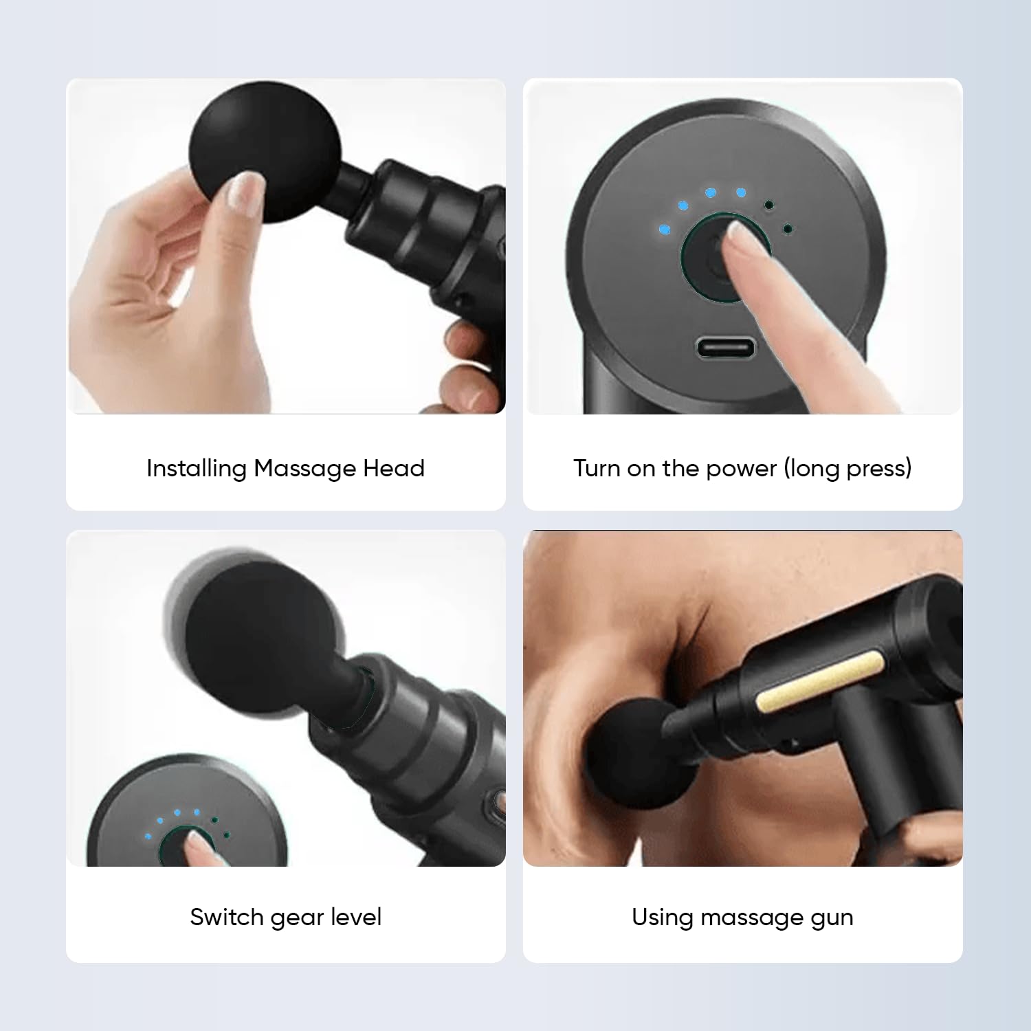 GSEL Massage Gun for Pain Relief – Deep Tissue Muscle Massager with 6 Speeds & 4 Heads | Rechargeable Fitness Recovery Device