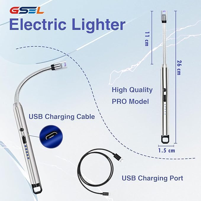 GSEL Electric Rechargeable Plasma Lighter – USB Windproof Gas Stove & Candle Lighter with 360° Flexible Neck