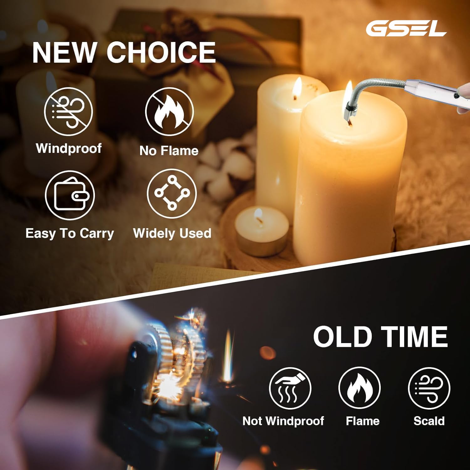 GSEL Electric Rechargeable Plasma Lighter – USB Windproof Gas Stove & Candle Lighter with 360° Flexible Neck