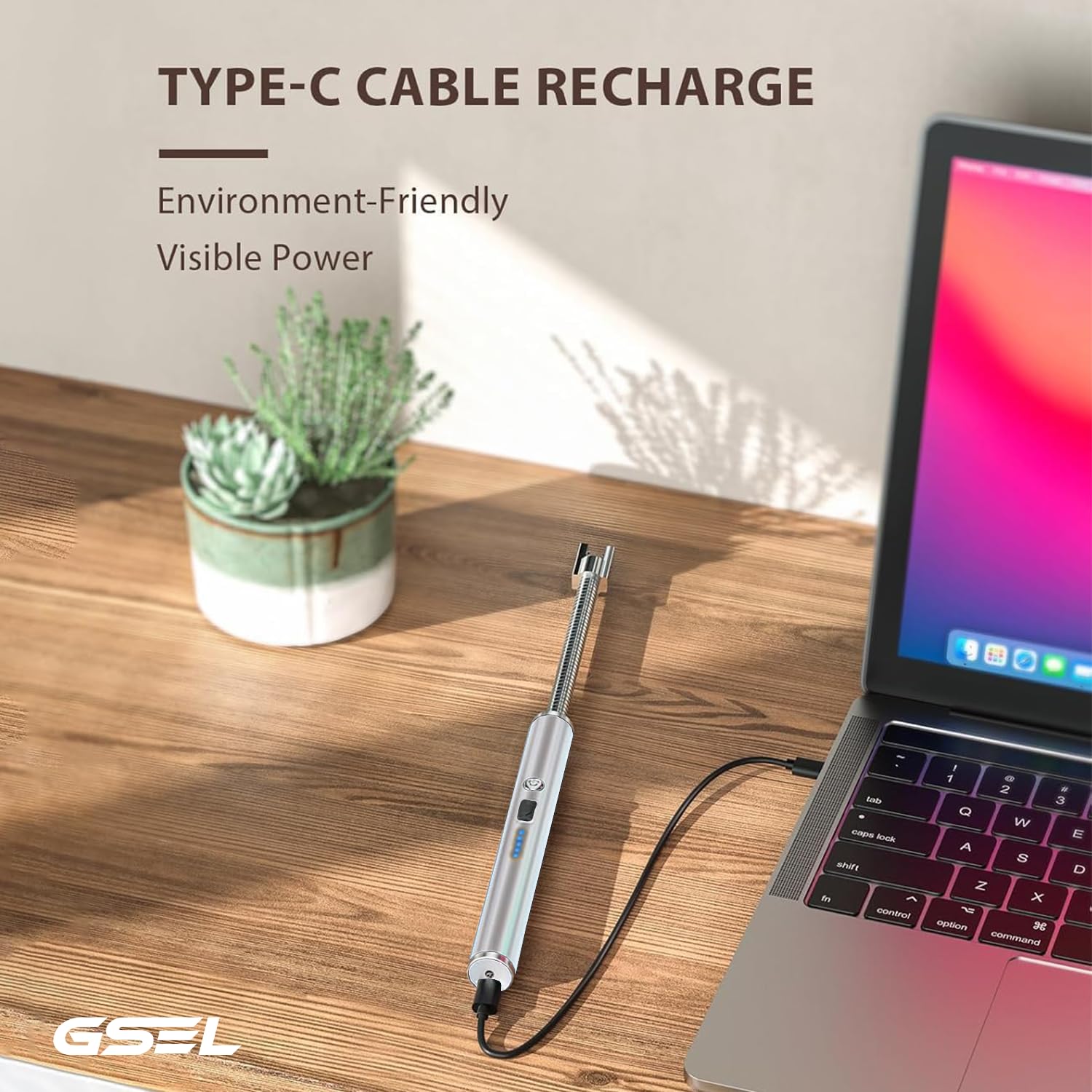 GSEL Electric Rechargeable Plasma Lighter – USB Windproof Gas Stove & Candle Lighter with 360° Flexible Neck