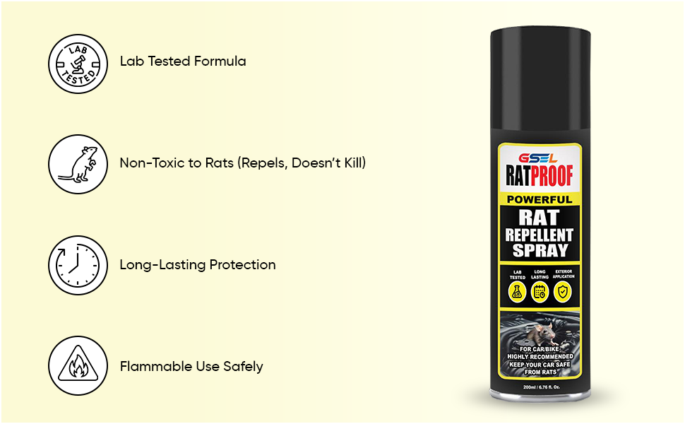 Rat Repellent Spray for Car & Bike (200ml) | Anti Rat Spray for Engine & Wiring Protection | Long Lasting Up to 3 Months – GSEL