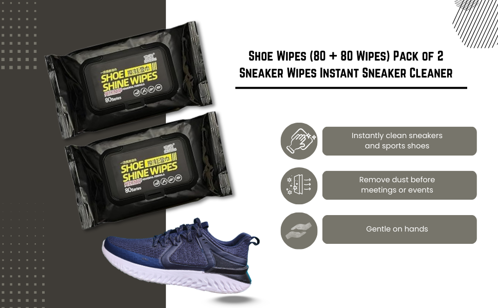 Shoe Cleaning Wipes Pack of 2 (80+80) – Instant Sneaker Cleaner Wipes | Quick Dirt & Stain Removal for Leather, Sneakers & Shoes | Portable Shoe Care Kit