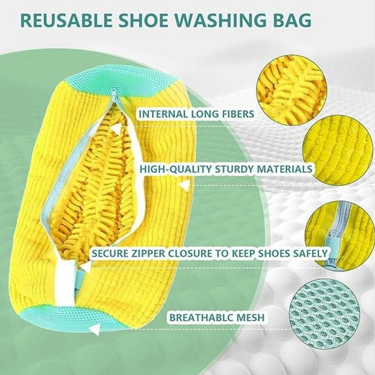 Shoe Washing Machine Bag with Adjustable Shoe Trees – 360° Deep Cleaning Laundry Bag for Sneakers | Microfiber Shoe Wash Bag with Zipper